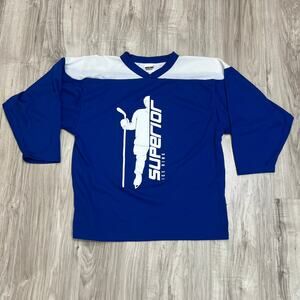 Athletic Knit Hockey Jersey Youth L Blue White Superior Ice Rink Graphic